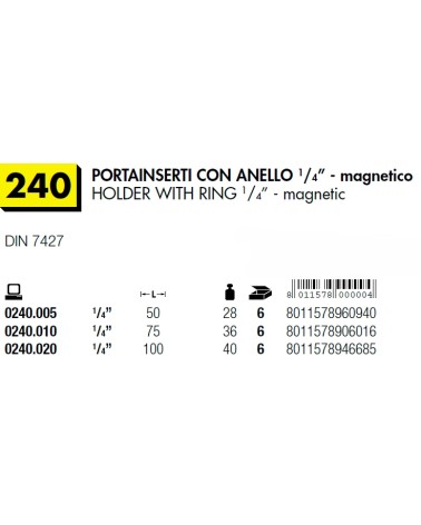 PORTAINSERTI MAGN 1/4 MM75