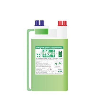DE-LUX PAVIMENTI E SUPERFICI 1 LT CON DOSATORE Detergente / Deodorante / Igienizzante. MELA VERDE
