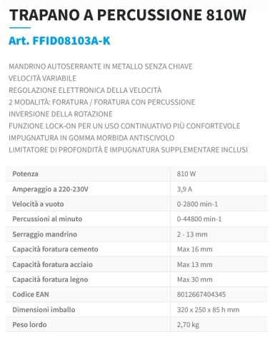 TRAPANO PERCUS 810W MA/AUT