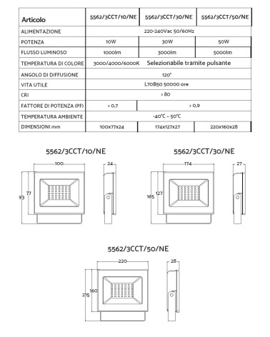 FARO LED 10W IP65 NER 3LUC