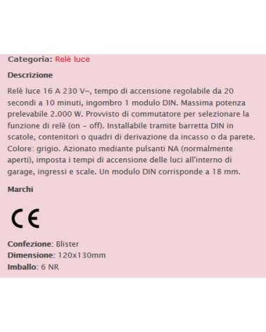 RELE' LUCE 16A 230V       