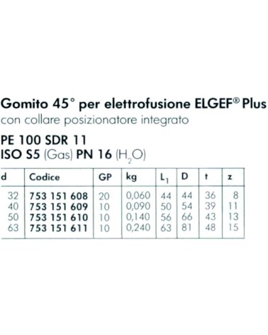 GOMITO 45? ELETTROS diametro   50 