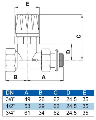VALV. DIR FERRO TERMOS 3/8