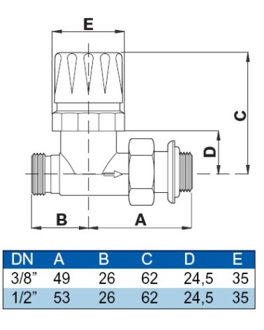 VALV. DIR RAME TERMOS 3/8 