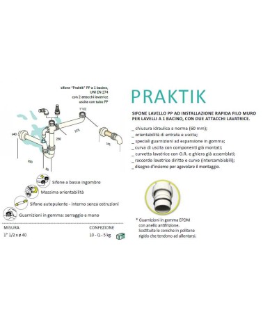 SIFONE 1V PRAKTI 1.1/2xdiametro 40