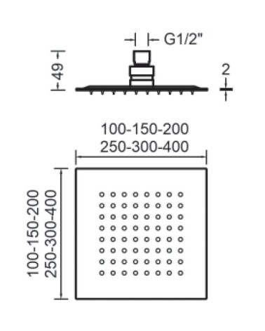 SOFFIONE INOX PIATTO 20X20