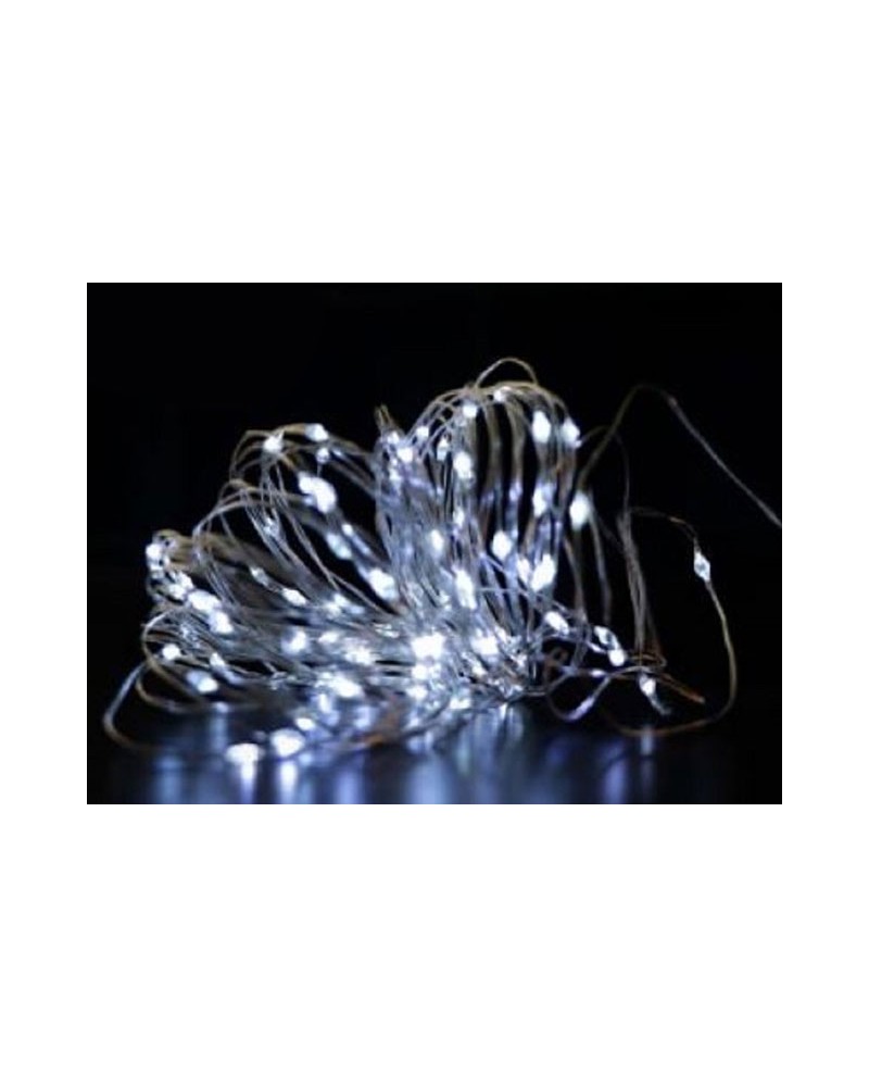 GOCCE LED SU FILO DI RAME A BATTERIA BIANCO FREDDO 100 LED 10MT