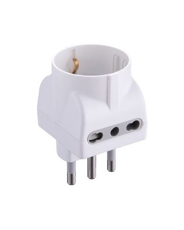 ADATTATORE TRIPLO 16A 2 PRESE BIPRESE E 1 SCHUKO COLORE BIANCO