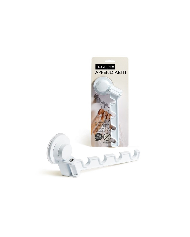 Appendiabiti 4 POSTI salvaspazio con ventosa adesiva. Provvisto di ventosa adesiva è perfetto per l'installazione su superfici l