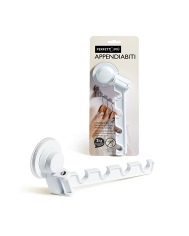 Appendiabiti 4 POSTI salvaspazio con ventosa adesiva. Provvisto di ventosa adesiva è perfetto per l'installazione su superfici l