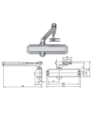 Assa Abloy DC120 chiudiporta aereo forza 2/4 compreso di braccio senza fermo colore argento.