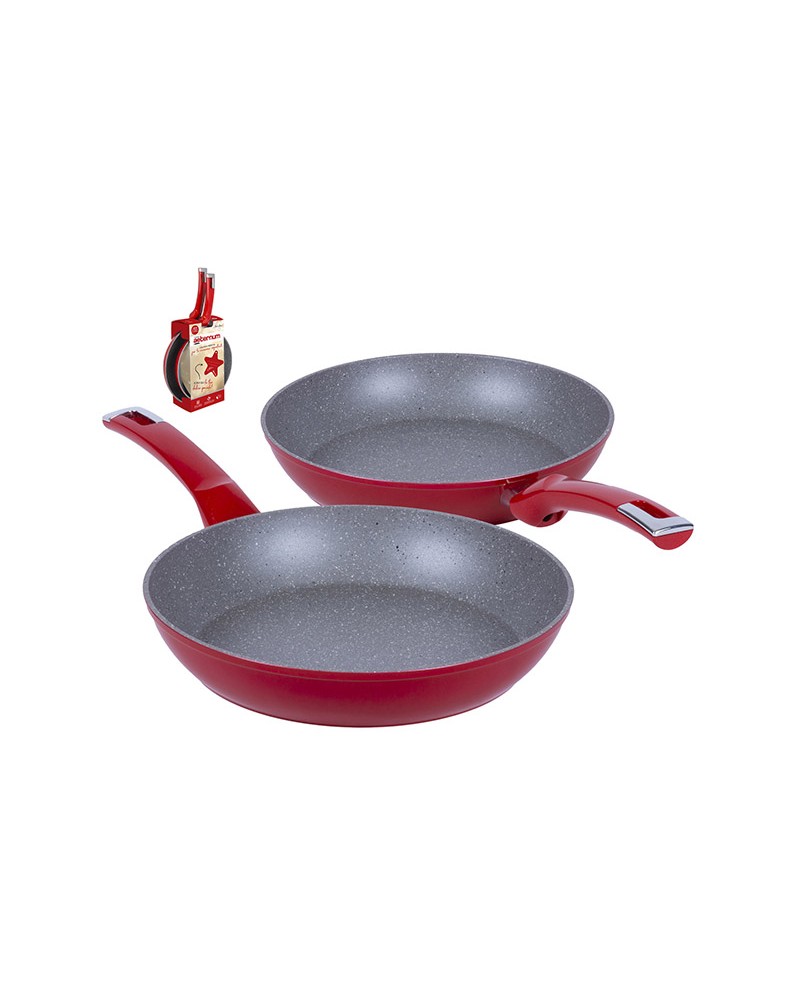 BIS PADELLE 24/28CM SPARKLING RED. Bis padelle antiaderente. Corpo coniato ad elevato spessore. Prodotto adatto all' induzione g