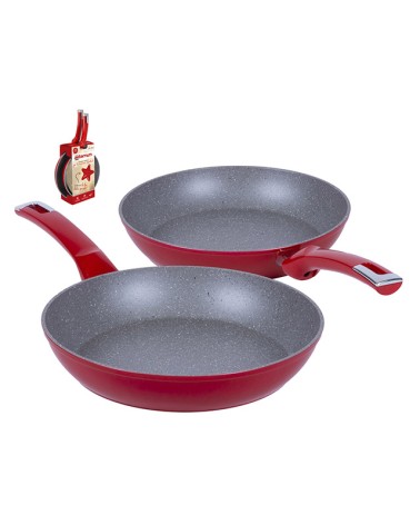 BIS PADELLE 24/28CM SPARKLING RED. Bis padelle antiaderente. Corpo coniato ad elevato spessore. Prodotto adatto all' induzione g