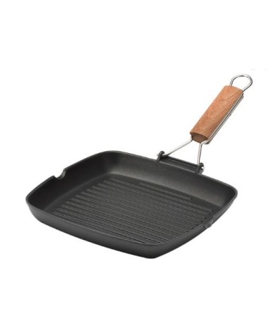 BISTECCHIERA GRATELLA RISOLI' 26X26CM CON MANICO IN LEGNO PIEGHEVOLE