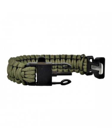 BRACCIALETTO SURVIVAL 3 IN 13 MT CIRCA DI CORDAACCIARINO E RASCHIETTOFISCHIETTOCOLORE olive drab