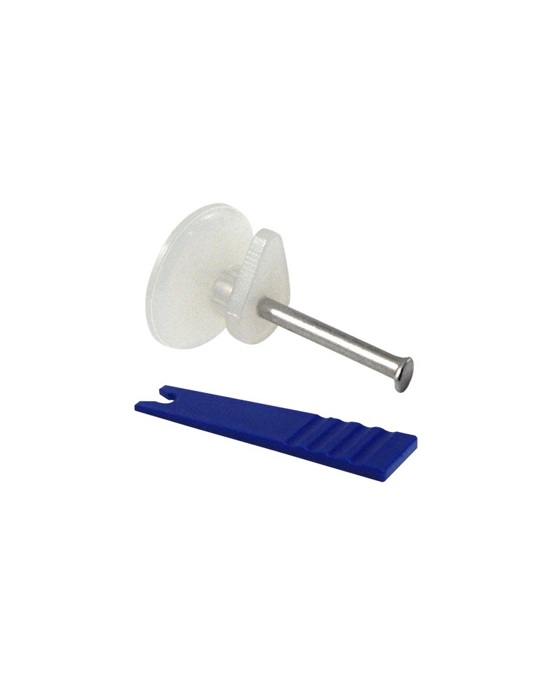 Gancio da parete in nylon color ghiaccio completo di chiodo in acciaio e applicatore.