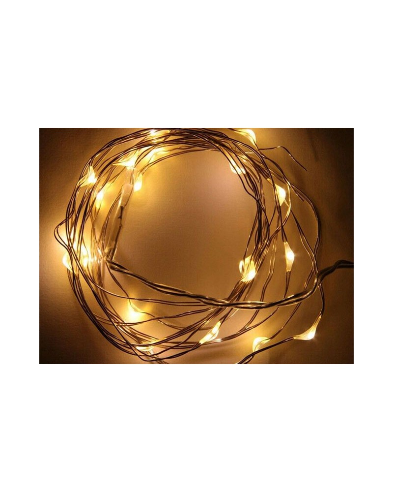 GOCCE LED SU FILO DI RAME A BATTERIA BIANCO CALDO 100 LED 10MT