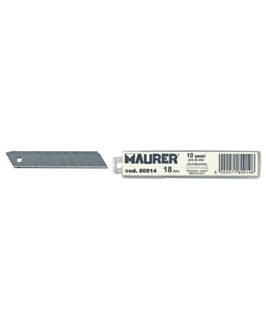 Lama a spezzare MAURER per cutter - in acciaio trattato SK5 - larghezza 18 mm - confezione in blister da 10 pezzi