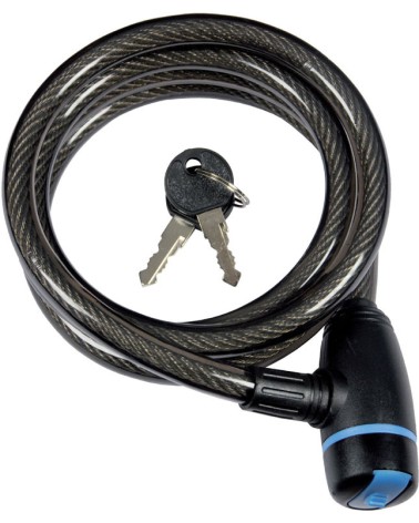 Lucchetto con cavo DIAM. 12MM X 150CM MAURER per cicli - testa grande - chiusura a scatto - cavo a spirale in acciaio 150 cm - c