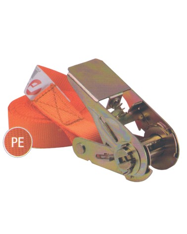 Nastro ancoraggio ARANCIO in poliestere ad alta tenacita'. Lunghezza: 5 mt. Larghezza : 25 mm. Fibbia: alluminio. Carico di rott