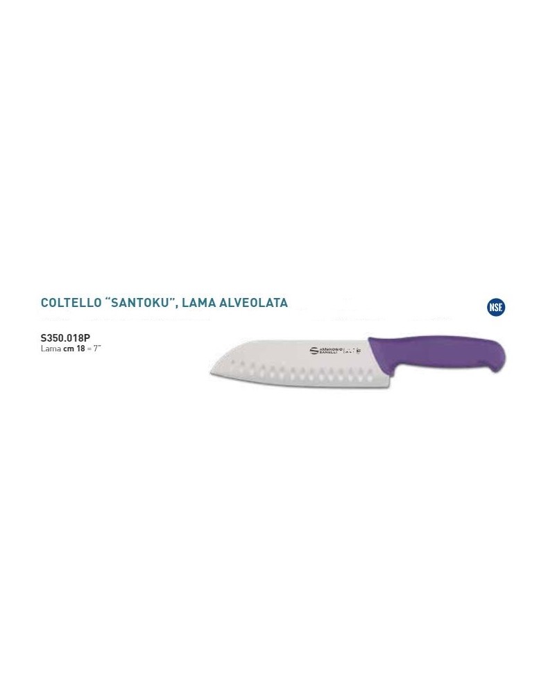 SANTOKU LAMA ALVEOLARE SUPRA CM18 MANICO VIOLA AMBROGIO SANELLI COD.S350.018P