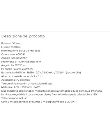 LUMINAPARK SOLARE EST 10W 